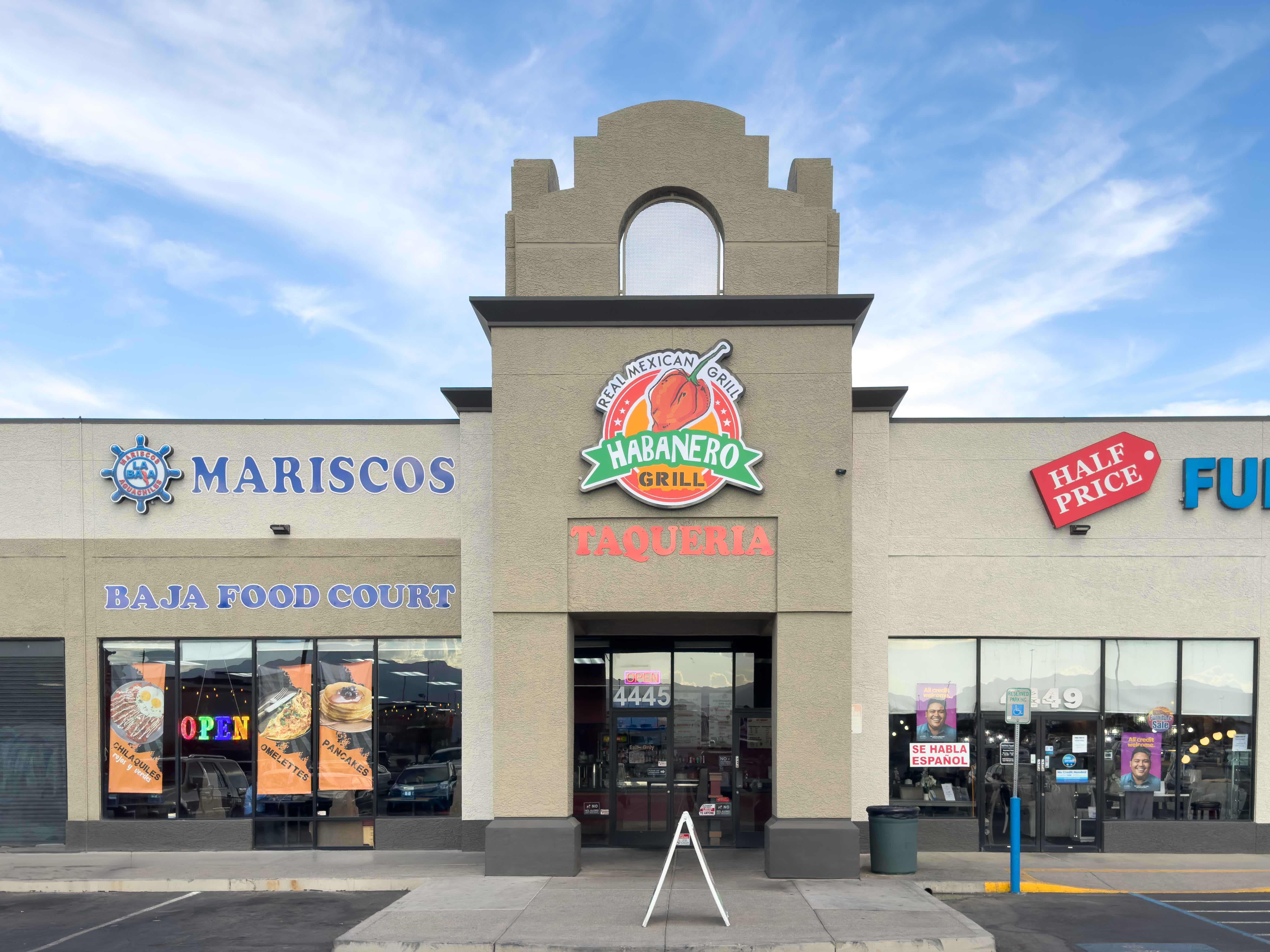 Habanero Grill exterior storefront with Spanish-style tower